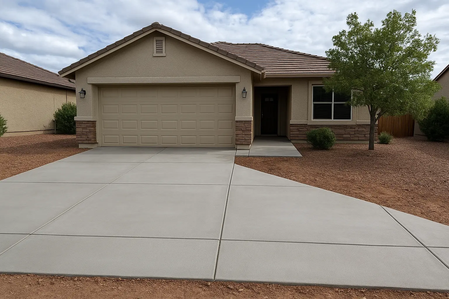 Beautiful concrete driveway enhancing home curb appeal