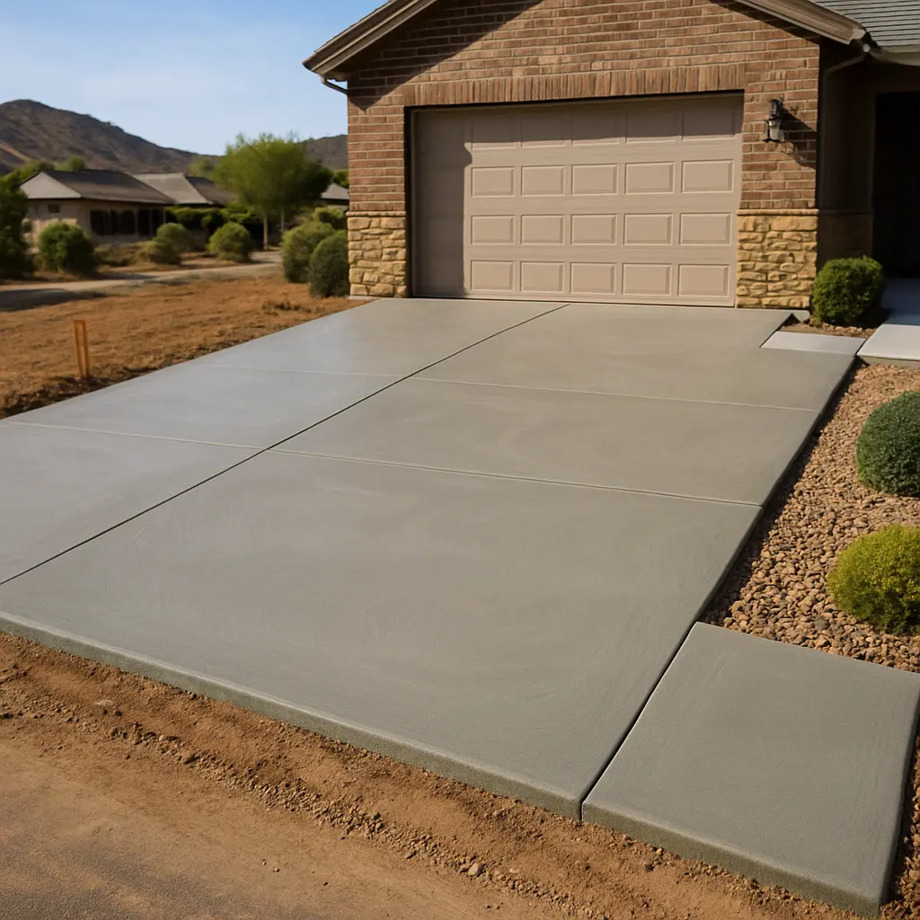 Modern concrete driveway with clean lines and professional finish